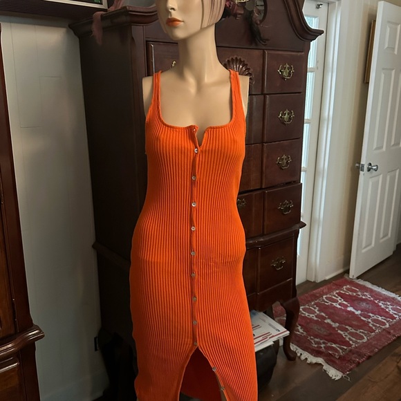 zara orange ribbed dress Zara Womens Burnt Orange Textured Ribbed Dress Puff Sleeve Medium